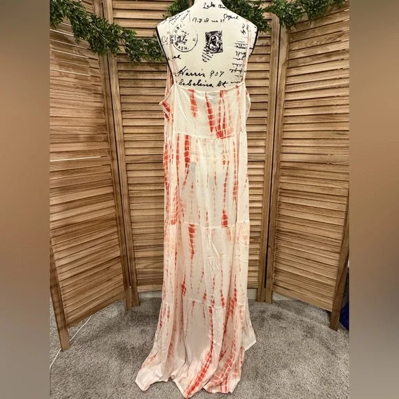 NEW White Waves Tie-Dye Maxi Dress with Tassel Belt - Picture 6 of 6